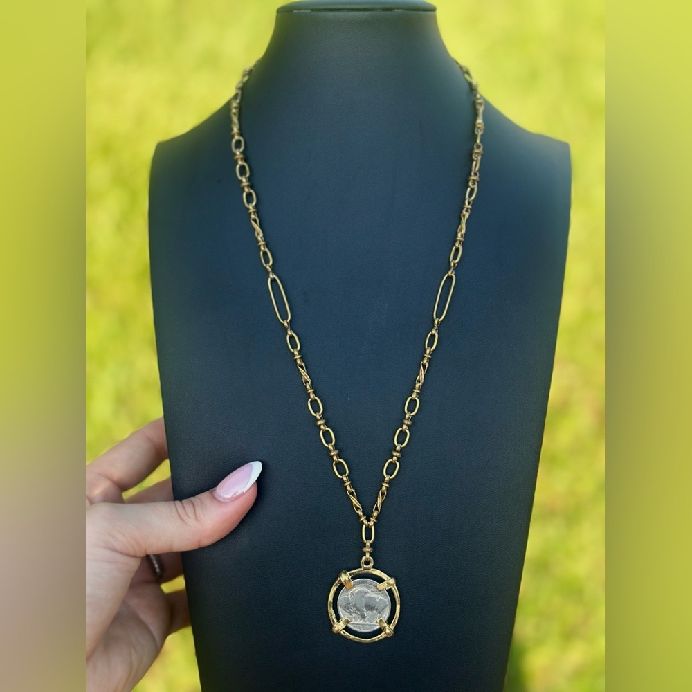 Solid Brass Real Vintage Buffalo Coin Necklace